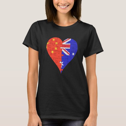 オーストラリア中国の国旗のハート Tシャツ (正面)