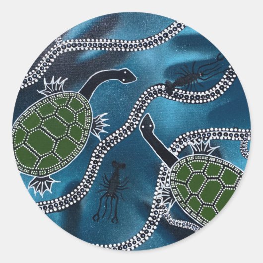 オーストラリア先住民のタートルネックステッカー ラウンドシール (正面)