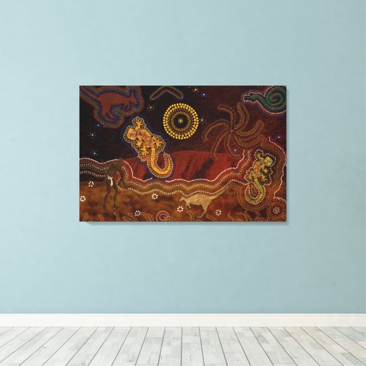 オーストラリア先住民の砂漠の暑さと野生生物 キャンバスプリント (インサイチュ (ウッドフロア))