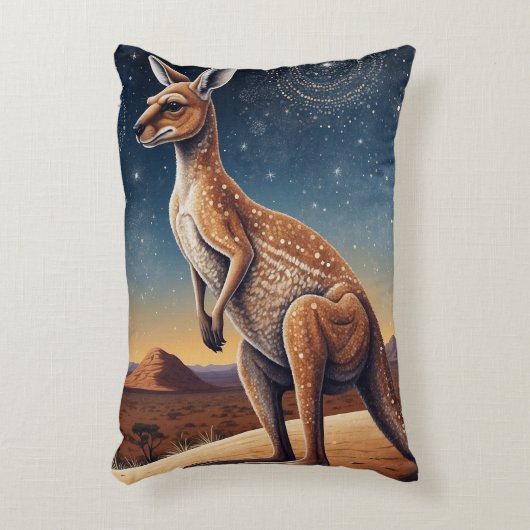 オーストラリア先住民をテーマにしたカンガルーのシーン アクセントクッション (正面(垂直))