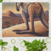 オーストラリア先住民をテーマにしたカンガルーのシーン キッチンタオル (折り畳み)