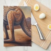 オーストラリア先住民をテーマにしたカンガルーのシーン キッチンタオル (四つ折り)