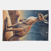 オーストラリア先住民をテーマにしたカンガルーのシーン キッチンタオル (横)