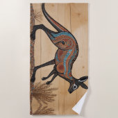 オーストラリア先住民をテーマにしたカンガルー ビーチタオル (正面)