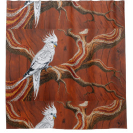 オーストラリア先住民をテーマにしたコッカティエル シャワーカーテン