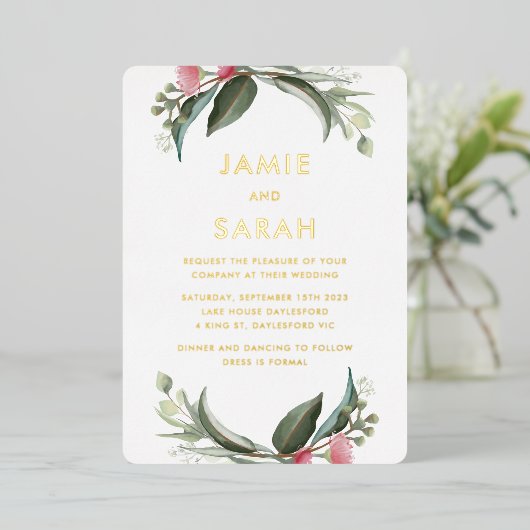 オーストラリア先住民ガムブロッサムフォイル招待状 箔招待状 (立ち正面)