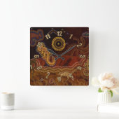 オーストラリア先住民スタイル砂漠の暑さと動物 スクエア壁時計 (ホーム)