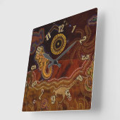 オーストラリア先住民スタイル砂漠の暑さと動物 スクエア壁時計 (傾斜)