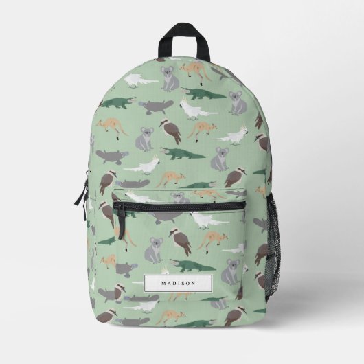 オーストラリア先住民動物ユーカリプトゥスグリーンスクール プリントバックパック (正面)