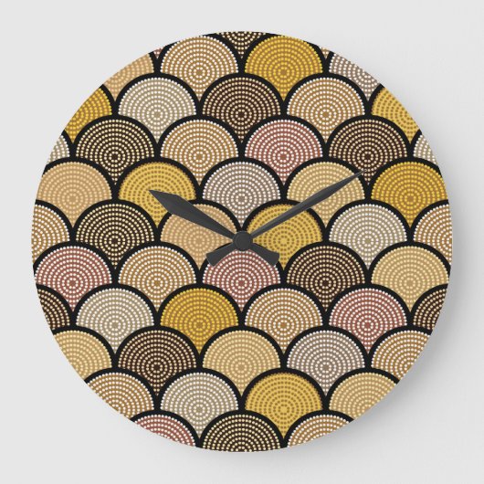 オーストラリア先住民：カラフル点々のあるヴィンテージ ラージ壁時計 (正面)