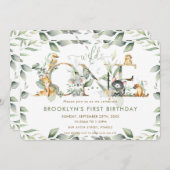 オーストラリア動物の緑1歳の誕生日ワイルドワン 招待状 (正面/裏面)