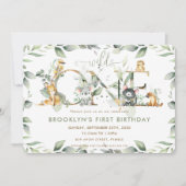 オーストラリア動物の緑1歳の誕生日ワイルドワン 招待状 (正面)