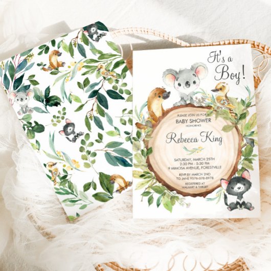 オーストラリア動物コアラ赤ちゃんシャワーニュートラルボーイ 招待状