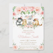 オーストラリア動物ピンク赤面フローラ赤ちゃんシャワー 招待状 (正面)