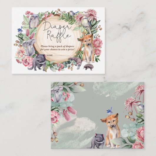 オーストラリア動物フローラ緑おむつラッフル エンクロージャーカード (正面/裏面)