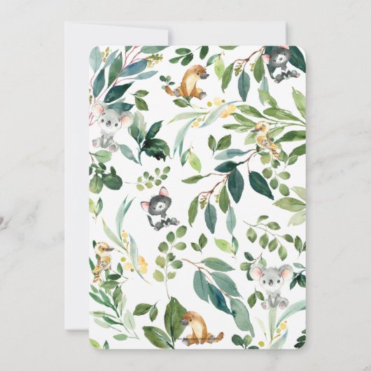 オーストラリア動物可愛いコアラ中性ベビーシャワー サンキューカード (裏面)
