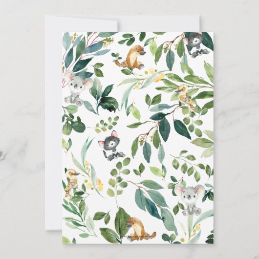 オーストラリア動物可愛いコアラ1歳のパーティー サンキューカード (裏面)