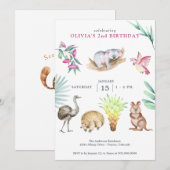 オーストラリア動物園動物誕生日 招待状 (正面/裏面)