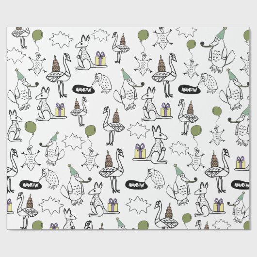 オーストラリア動物彩色カスタム ラッピングペーパー (フラット)