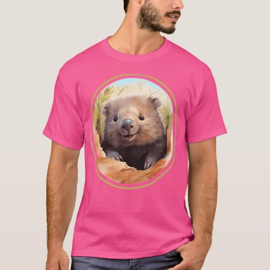 オーストラリア動物愛好家ウォンバット Tシャツ (正面)