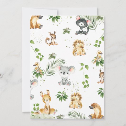 オーストラリア動物木素朴切り誕生日 招待状 (裏面)