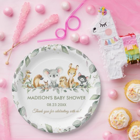 オーストラリア動物緑の誕生日赤ちゃんシャワー ペーパープレート (パーティー)