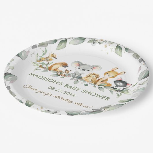 オーストラリア動物緑の誕生日赤ちゃんシャワー ペーパープレート (アングル)