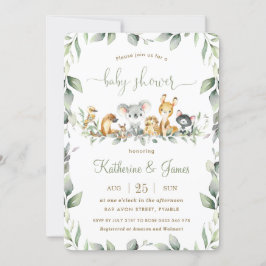 オーストラリア動物緑の赤ちゃんシャワーニュートラル 招待状