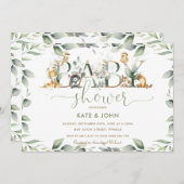 オーストラリア動物緑の赤ちゃんシャワーニュートラル 招待状 (正面/裏面)