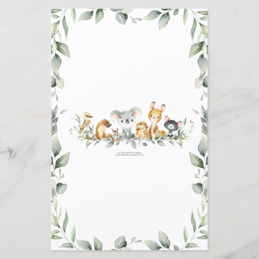 オーストラリア動物緑の赤ちゃんシャワービンゴゲーム (裏面)