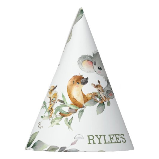 オーストラリア動物緑1stバースデーボーイガール パーティーハット (左)