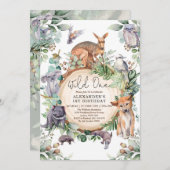 オーストラリア動物野生の一緑1歳の誕生日 招待状 (正面/裏面)