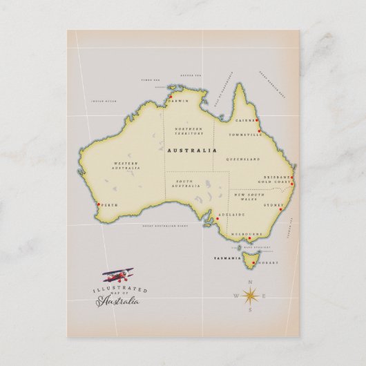 オーストラリア図解入りの、写真付きのの地図 ポストカード (正面)