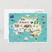 オーストラリア図解入りの、写真付きのの水彩地図 ポストカード (正面/裏面)