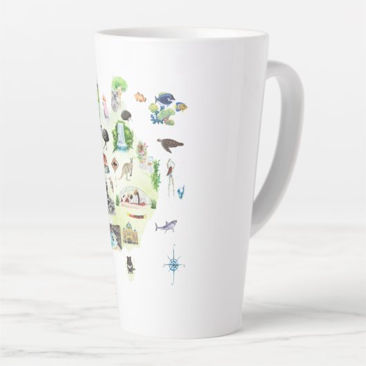 オーストラリア図解入りの、写真付きのの水彩地図 |モノグラム カフェラテマグ (右アングル)