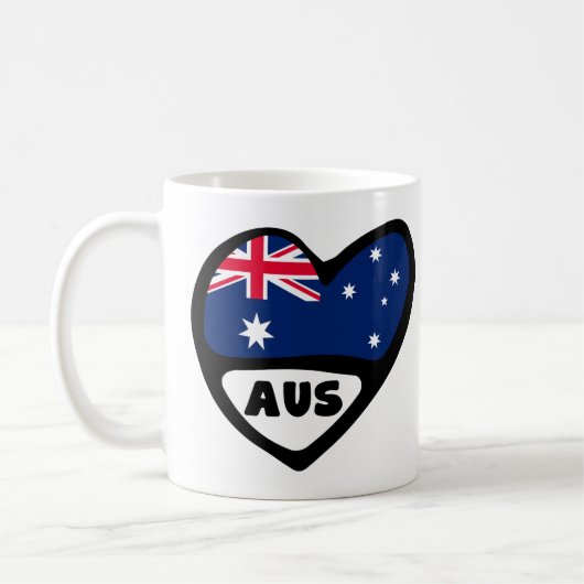 オーストラリア国コード国旗のハートAUS コーヒーマグカップ (左)