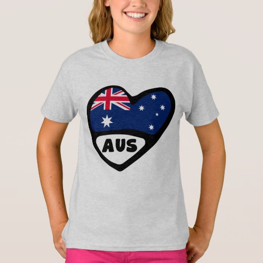 オーストラリア国コード国旗のハートAUS Tシャツ (正面)