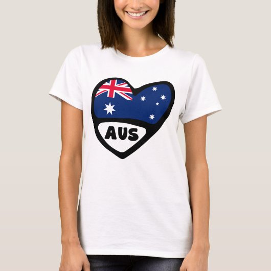 オーストラリア国コード国旗のハートAUS Tシャツ (正面)