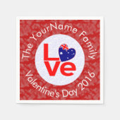 オーストラリア国旗のハート赤の愛 スタンダードカクテルナプキン (正面)