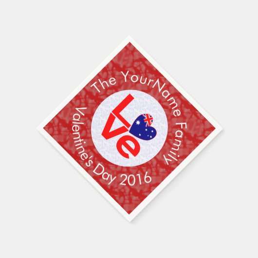オーストラリア国旗のハート赤の愛 スタンダードカクテルナプキン (角)