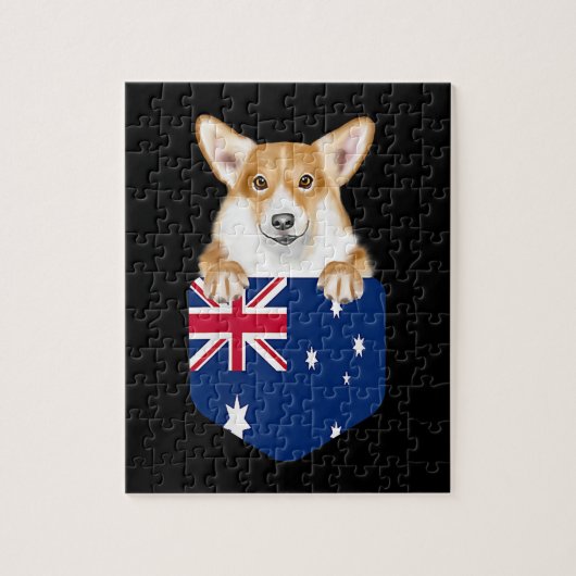 オーストラリア国旗のペンブロークウェルシュコーギーの犬ポケット ジグソーパズル (縦)