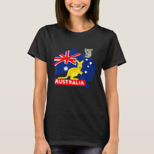 オーストラリア国旗の地図と大陸カンガルーコアラ Tシャツ