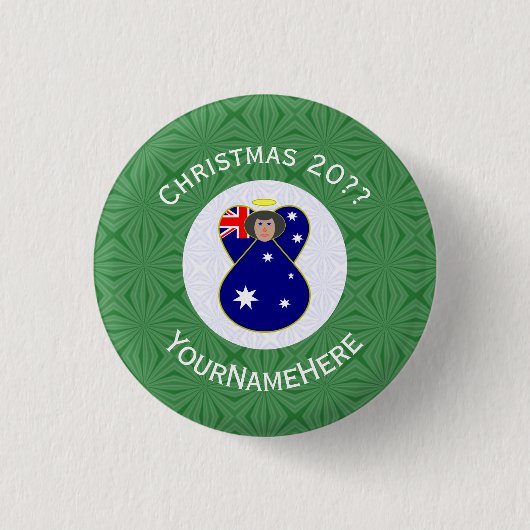 オーストラリア国旗の天使クリスマス 名入れ可能 缶バッジ (正面)
