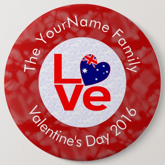 オーストラリア国旗の赤文字LOVE旗パーソナライズされた 缶バッジ (正面)