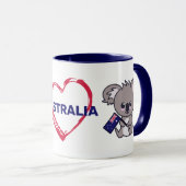 オーストラリア国旗を掲げたかわいいベビーコアラ&ハートコーヒー マグカップ (正面右)