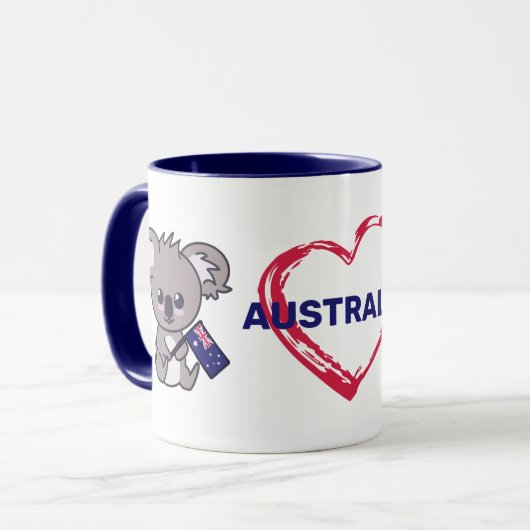 オーストラリア国旗を掲げたかわいいベビーコアラ&ハートコーヒー マグカップ (正面左)