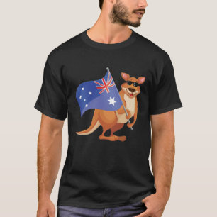 オーストラリア国旗オージーカンガルーとサングラス Tシャツ