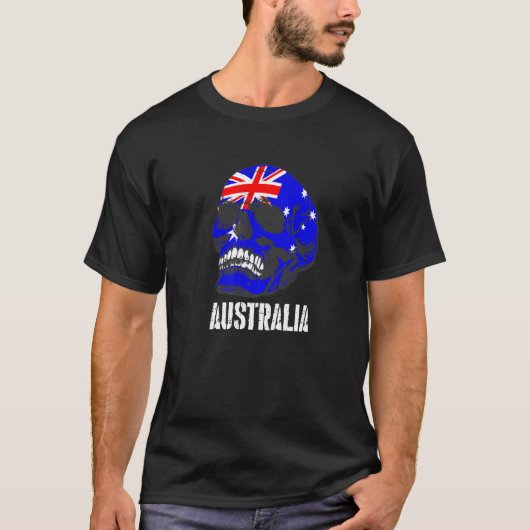 オーストラリア国旗スカルオーストラリアプライド愛国心 Tシャツ (正面)