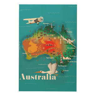 オーストラリア地図旅行ポスター ウッドウォールアート