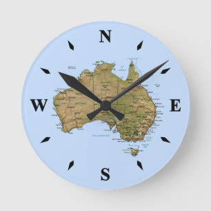 オーストラリア地図時計 ラウンド壁時計